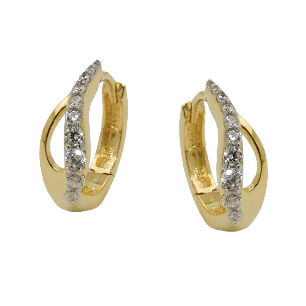 Creolen Klappscharnier Tropfenform mit Zirkonia aus 375er Gold, 13 × 5 mm