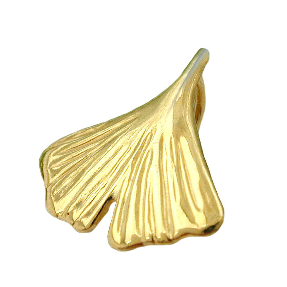 Anhänger Ginkgoblatt glänzend aus 375er Gold, 12 mm