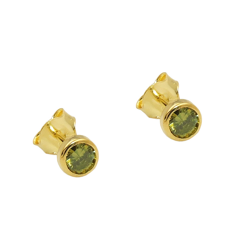 Ohrstecker Zirkonia olivgrün aus 375er Gold, 4,5 mm