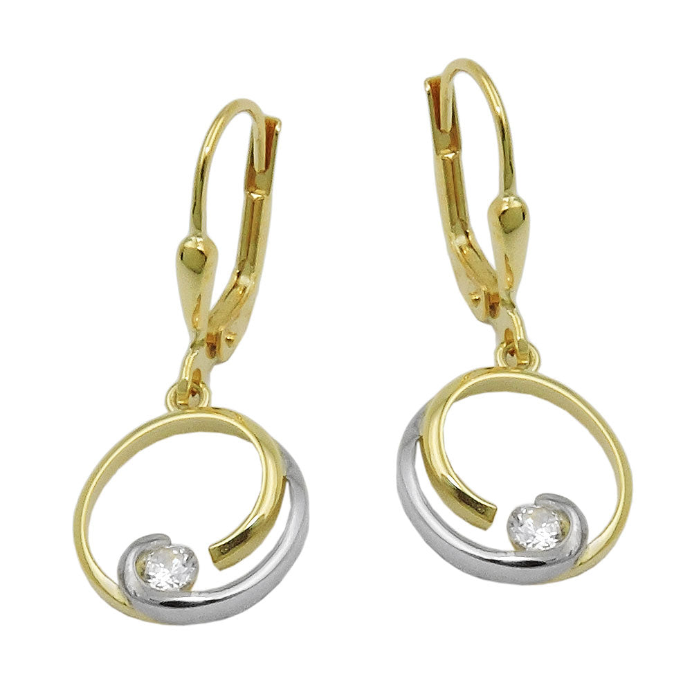 Ohrringe Brisur bicolor Kreis mit Zirkonia aus 375er Gold, 28 × 11 mm