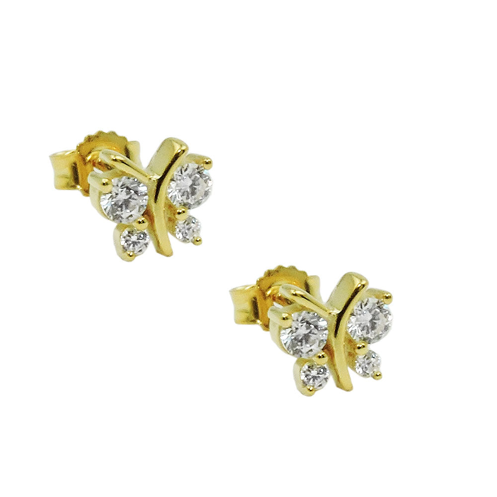 Ohrstecker Schmetterling mit 4 Zirkonia aus 375er Gold, 6 × 6 mm