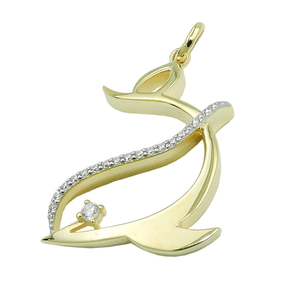 Anhänger stilisierter Delfin mit Zirkonia aus 375er Gold, 25 × 20 mm