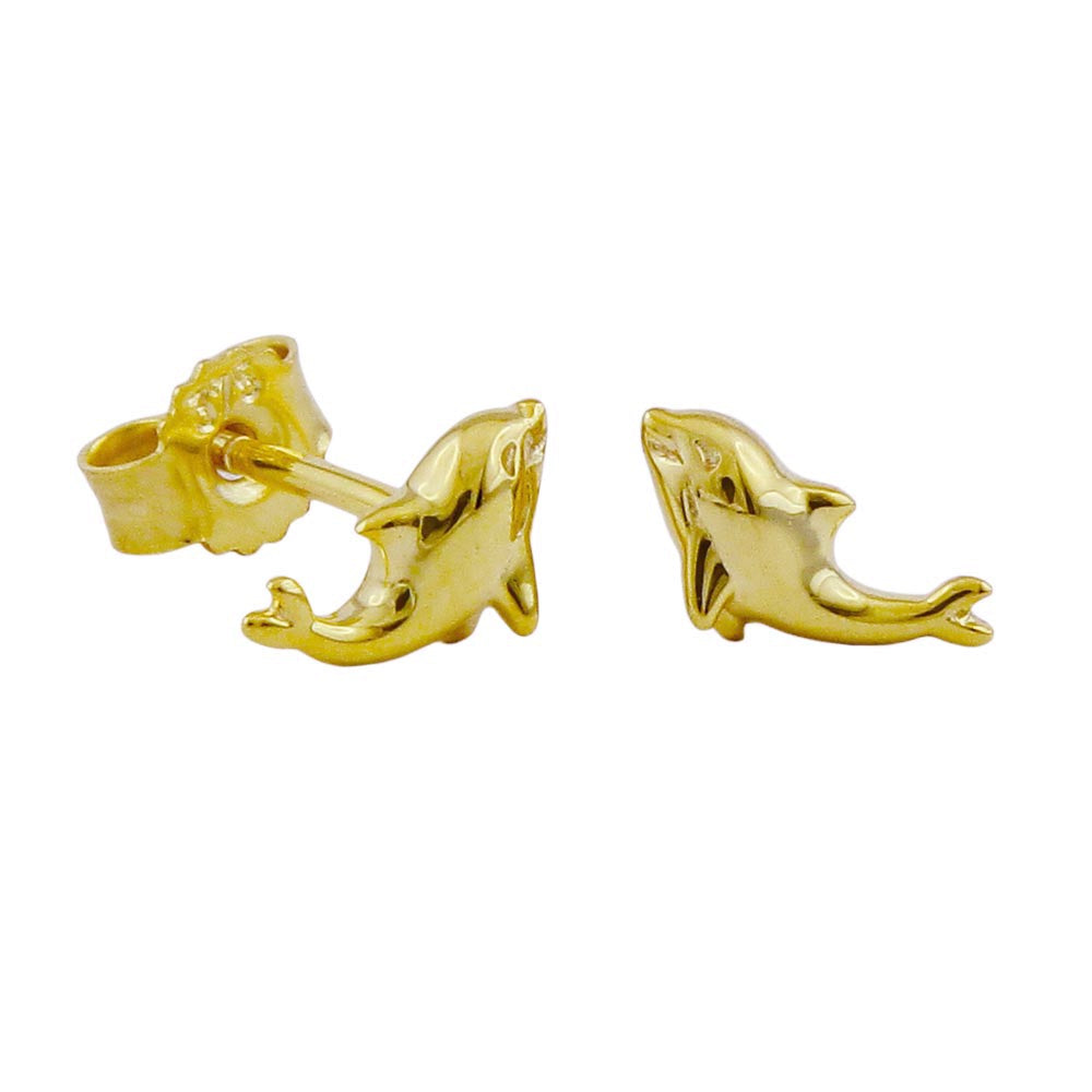 Ohrstecker kleiner Delfin glänzend aus 375er Gold, 8 × 4 mm