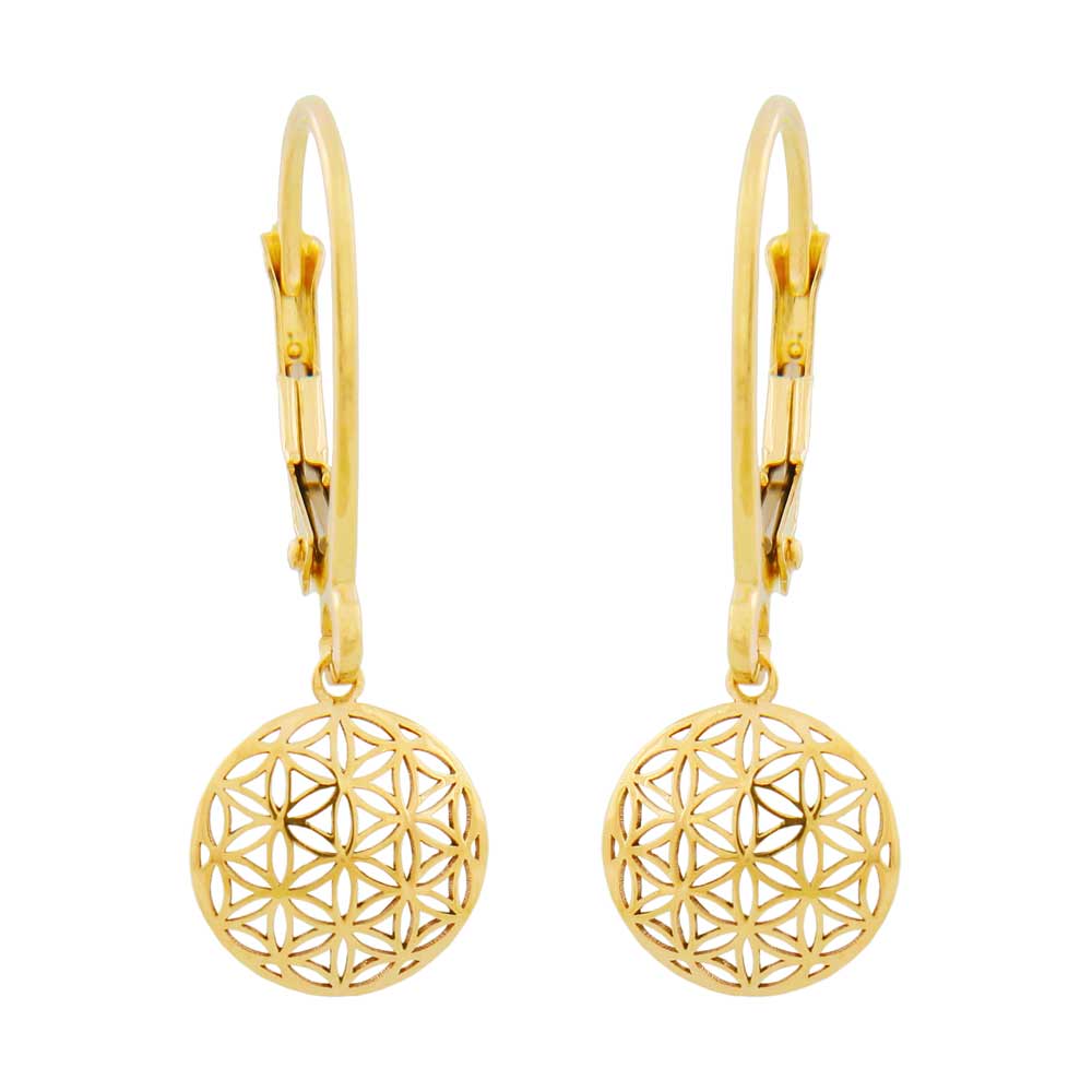 Ohrbrisur Ohrhänger Ohrringe Blume des Lebens aus 375er Gold, 25 × 9 mm