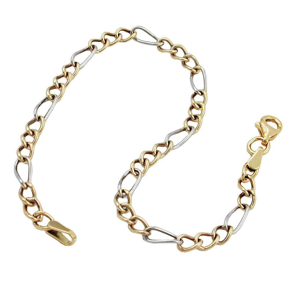 Armband Figaro Panzer bicolor aus 375er Gelb- und Weißgold, 3,6 mm, 19 cm