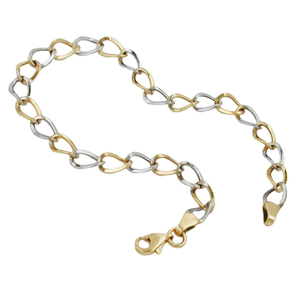 Armband Weitankerkette oval bicolor aus 375er Gelb- und Weißgold, 5,1 mm, 19 cm