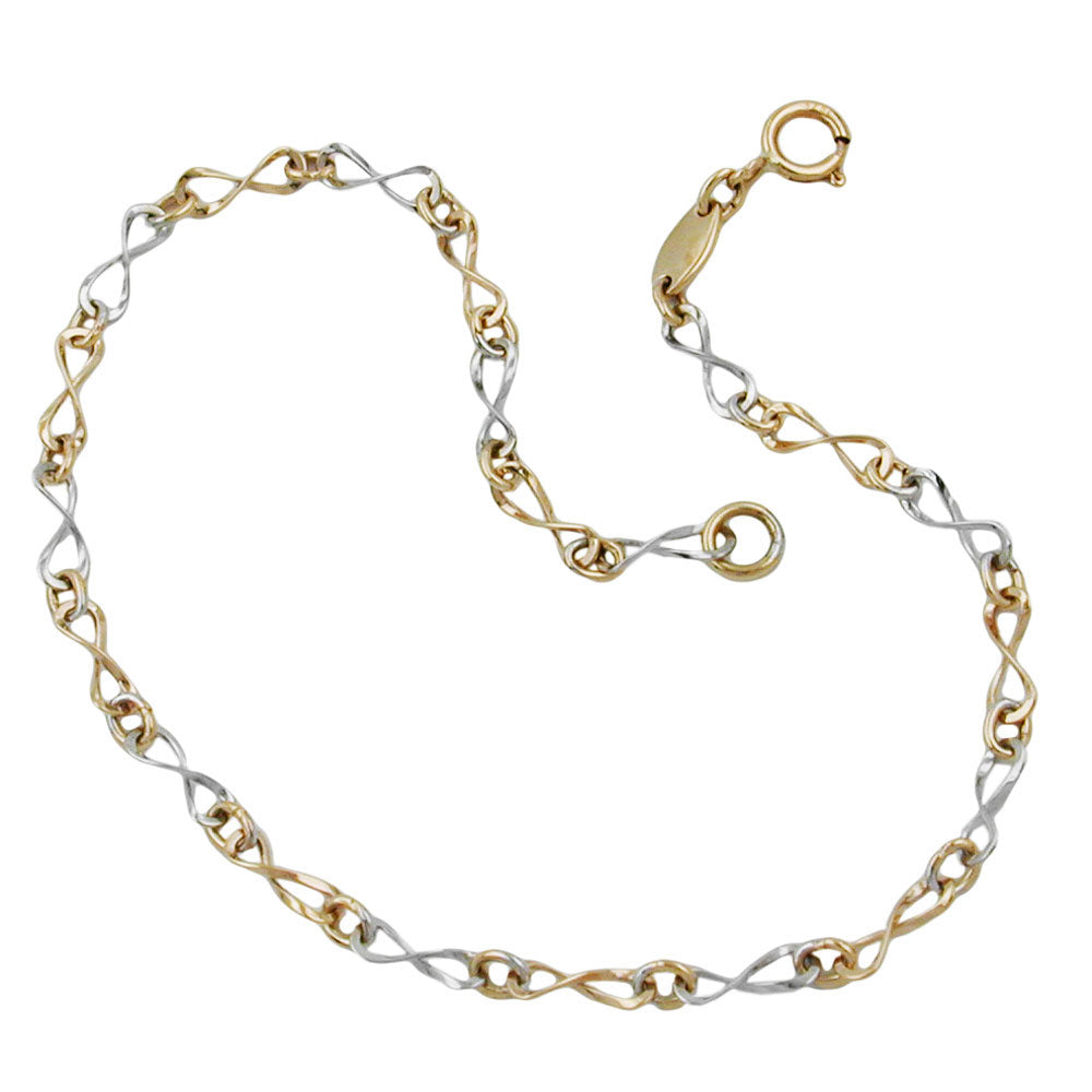 Armband Fantasiemuster bicolor aus 375er Gelb- und Weißgold, 2,7 mm, 19 cm