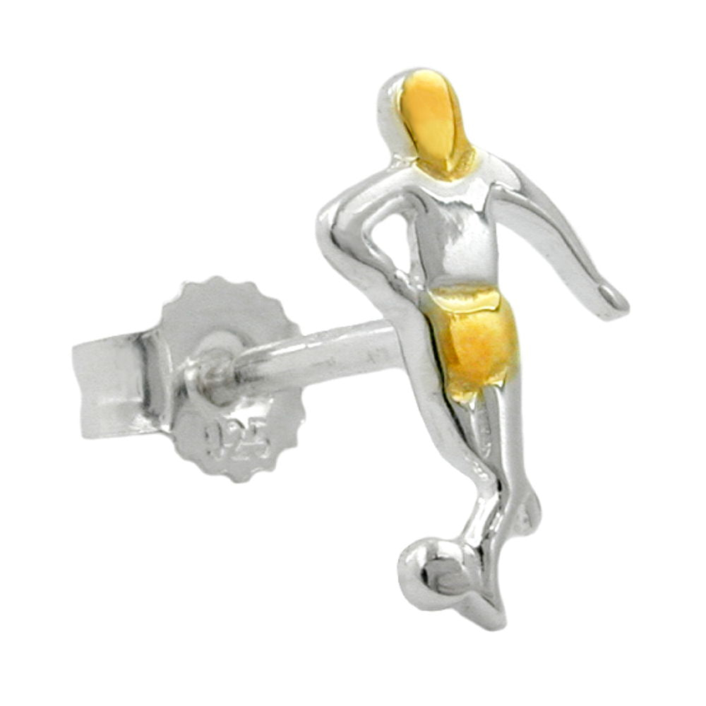 Ohrstecker Fußballspieler bicolor Einzel-Ohrstecker 1 Stück aus 925er Silber, 10 × 7 mm