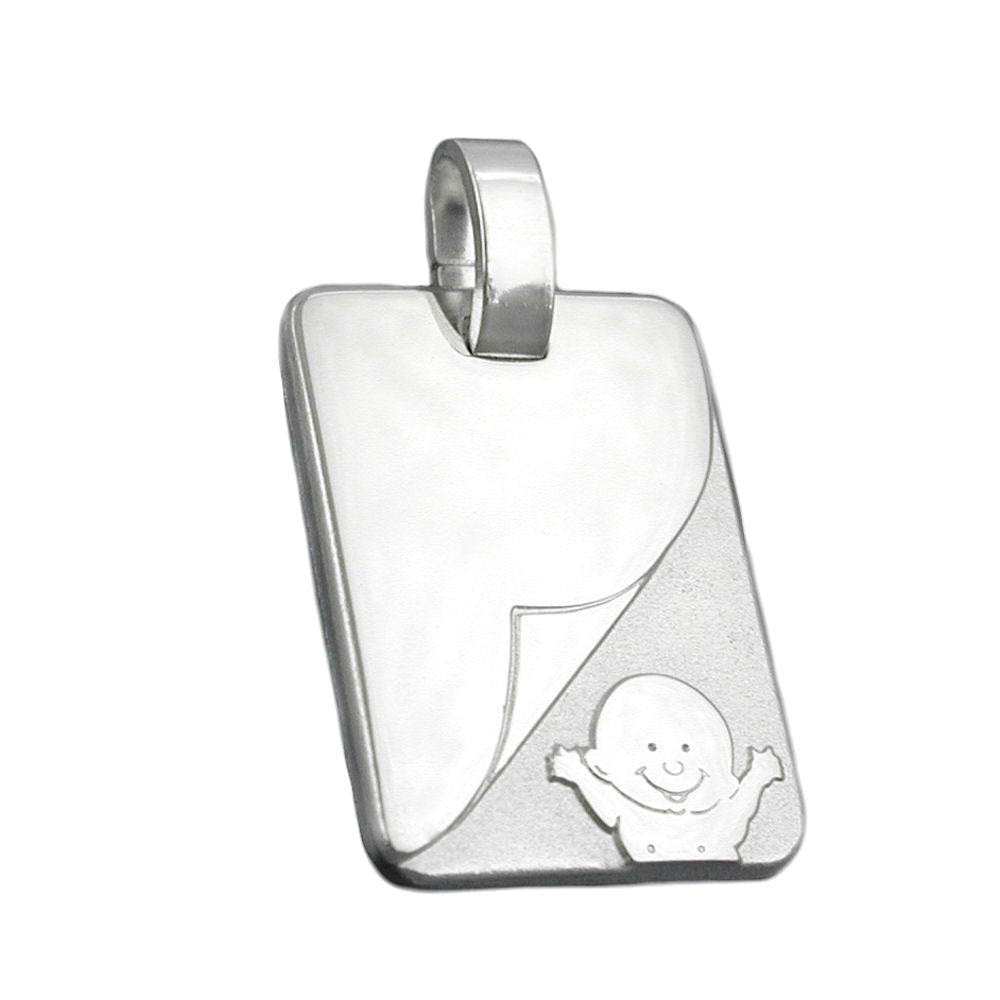 Anhänger Gravurplatte mit Baby matt-glänzend aus 925er Silber, 19 × 14 mm