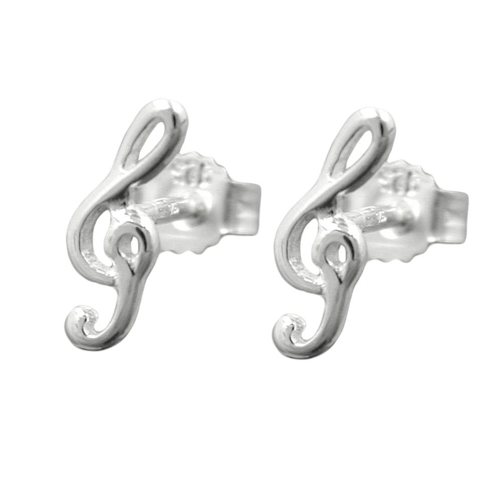 Ohrstecker Notenschlüssel aus 925er Silber, 9 × 3 mm