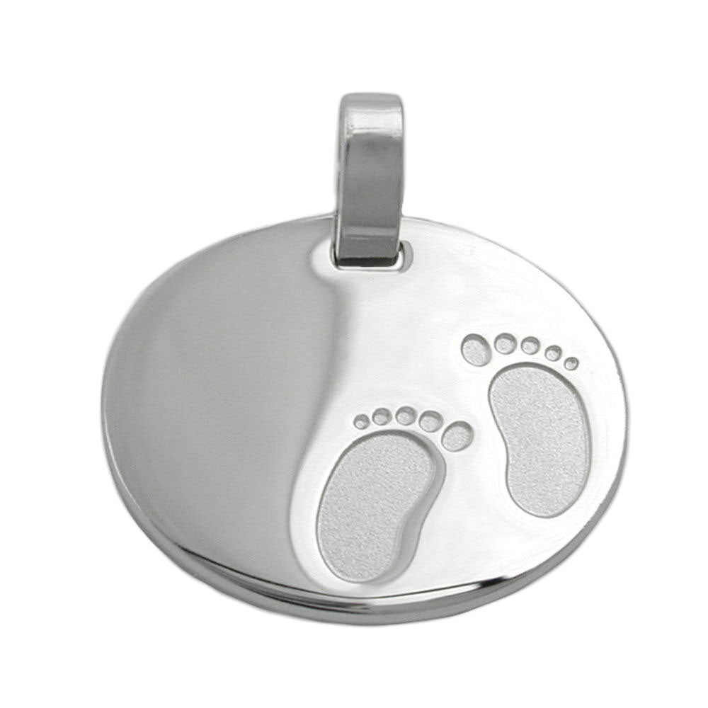 Anhänger Gravuranhänger zur Geburt Füße glänzend-matt aus 925er Silber, 21 × 17 mm
