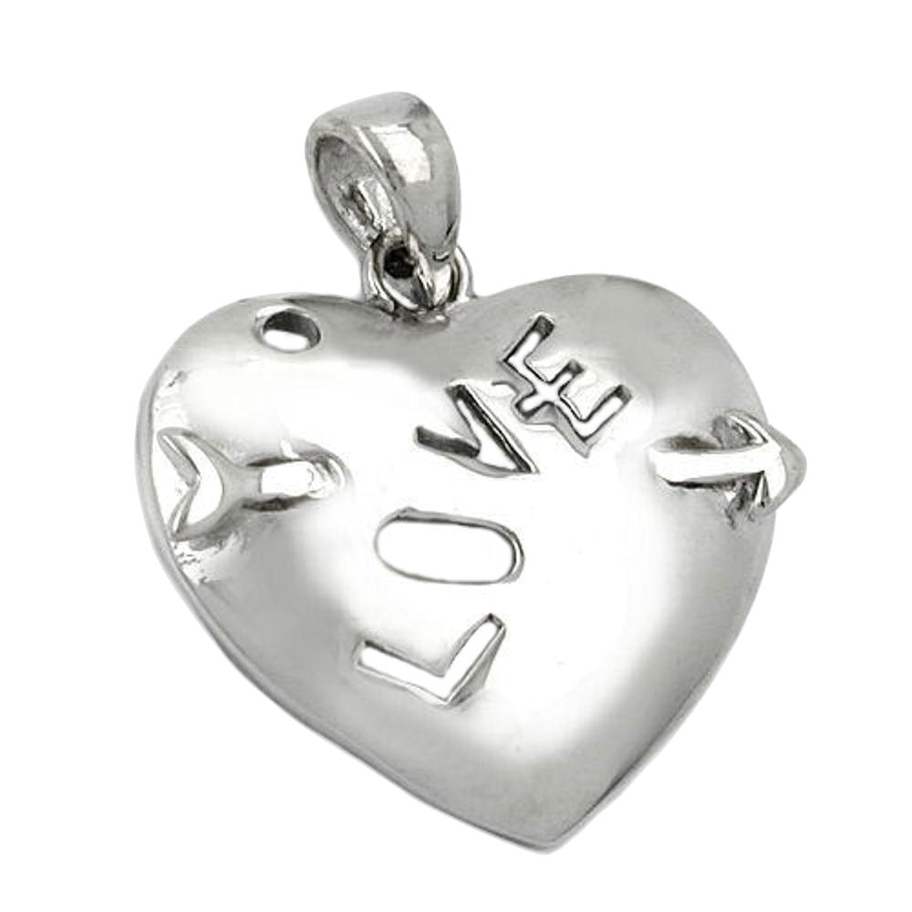 Anhänger Herz mit Pfeil und Inschrift - LOVE - glänzend rhodiniert aus 925er Silber, 21 × 21 mm