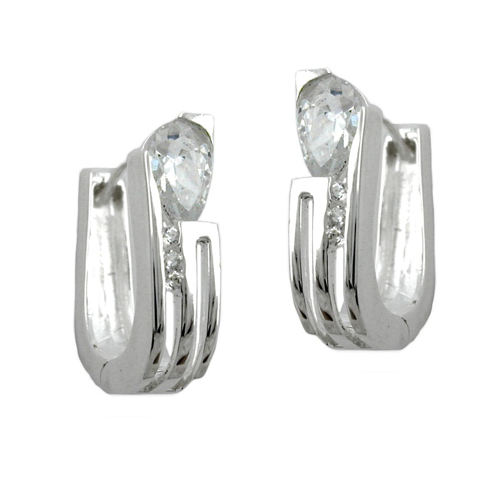 Creolen Klappscharnier Zirkonia weiß aus 925er Silber, 15 × 4,6 mm