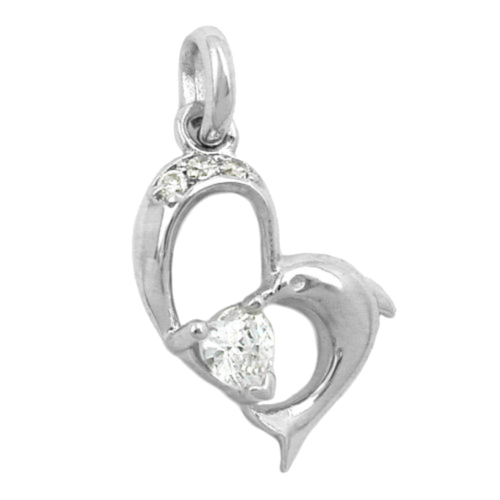 Anhänger Herz mit Delfin und Zirkonia glänzend aus 925er Silber, 16 × 14 mm