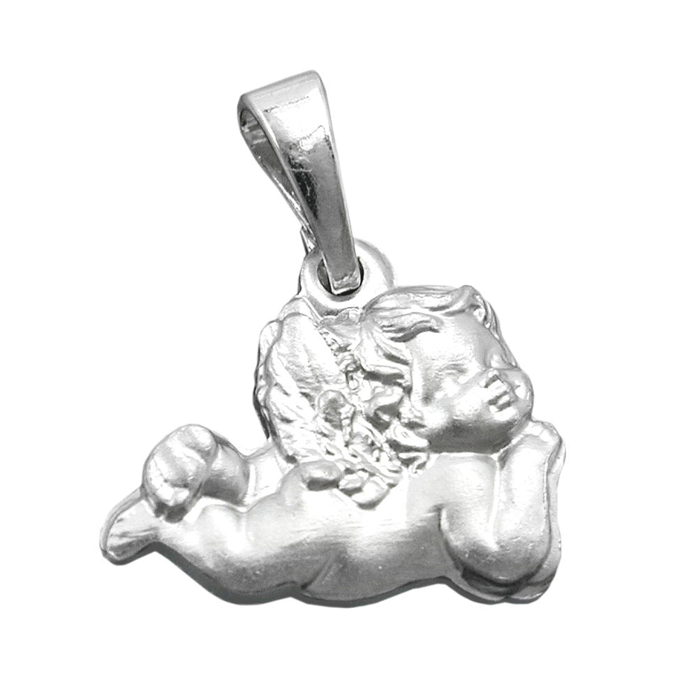 Anhänger liegender Engel matt rhodiniert aus 925er Silber, 9 × 13 mm
