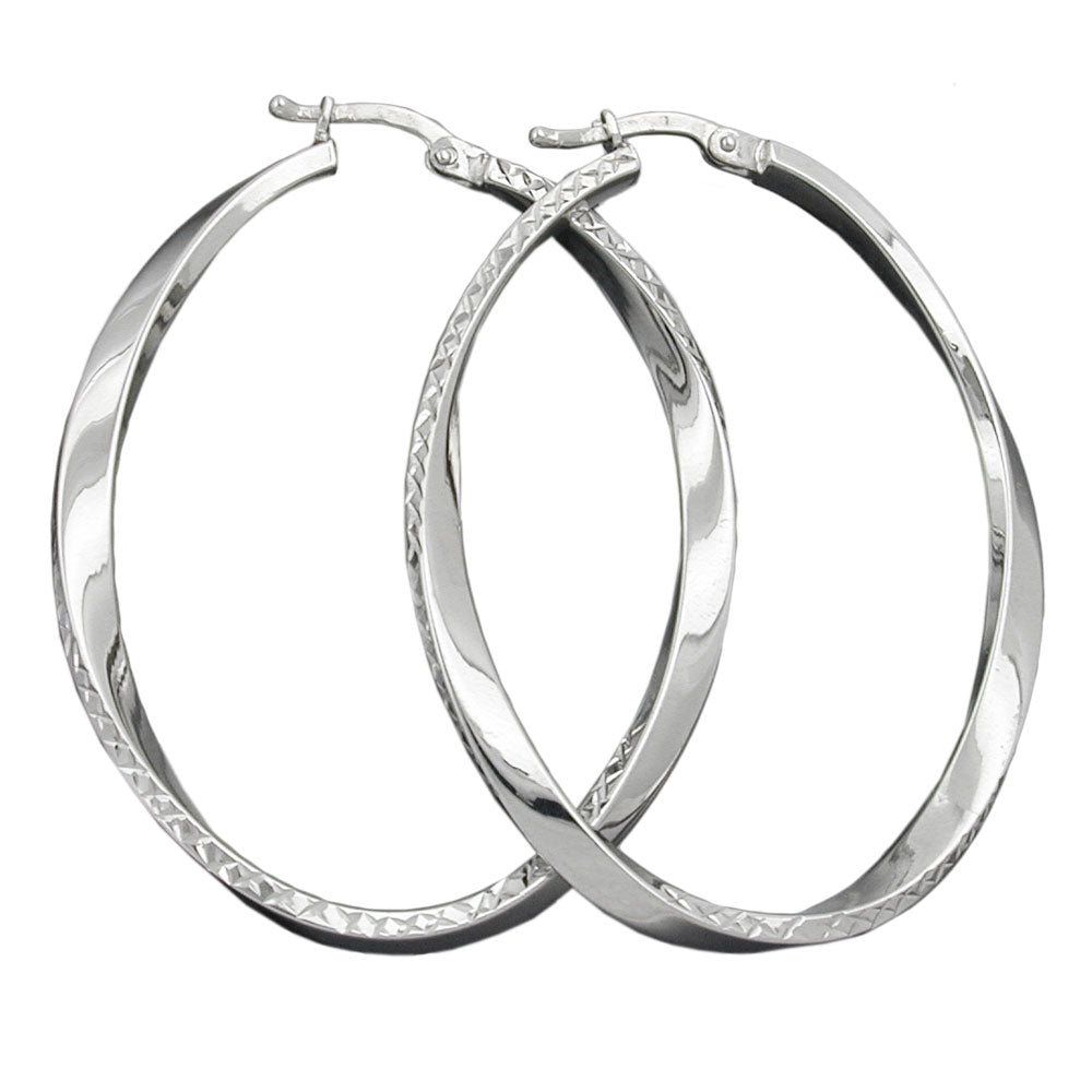 Creolen oval diamantiert Drahtcreole mit Bügelverschluss aus 925er Silber, 45 × 35 mm