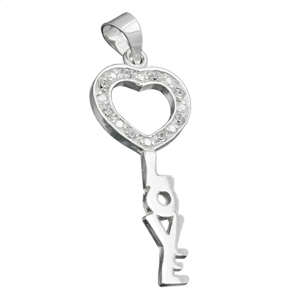 Anhänger Schlüssel LOVE mit Zirkonia glänzend aus 925er Silber, 28 × 12 mm
