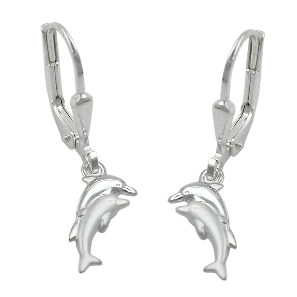 Ohrbrisur Ohrhänger Ohrringe Delfinpaar matt-glänzend aus 925er Silber, 25 × 11 mm