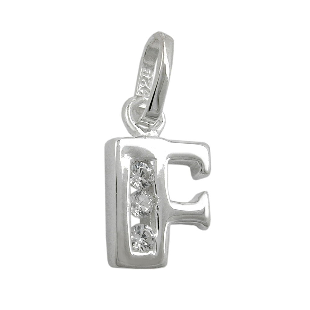 Anhänger Buchstabe F glänzend mit Zirkonia aus 925er Silber, 8 × 7 mm