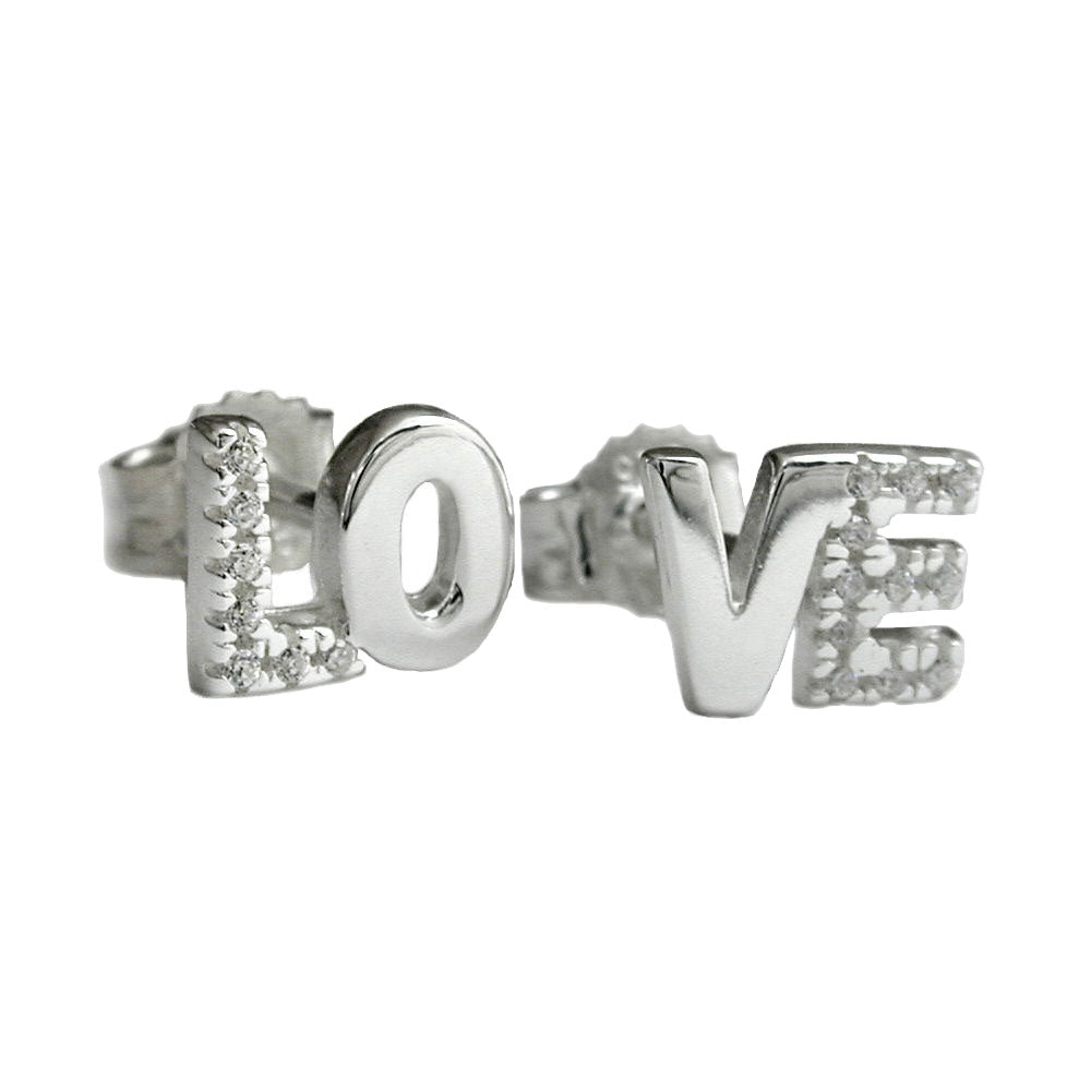 Ohrstecker Zirkonia LOVE aus 925er Silber, 6 × 7 mm