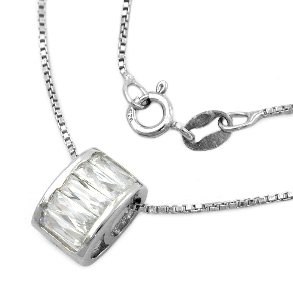 Kette Anhänger oval mit Zirkonia rhodiniert aus 925er Silber, 0,9 mm, 42 cm