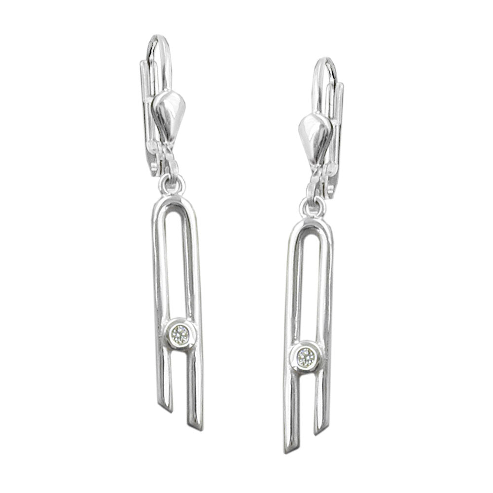 Ohrbrisur Ohrhänger Ohrringe mit Zirkonia schmal glänzend aus 925er Silber, 37 × 4 mm
