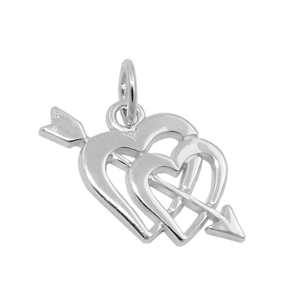 Anhänger Doppelherz mit Pfeil aus 925er Silber, 23 × 12 mm