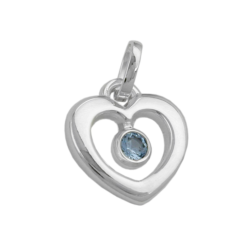 Anhänger Herz synthetischer Blautopas glänzend aus 925er Silber, 17 × 16 mm