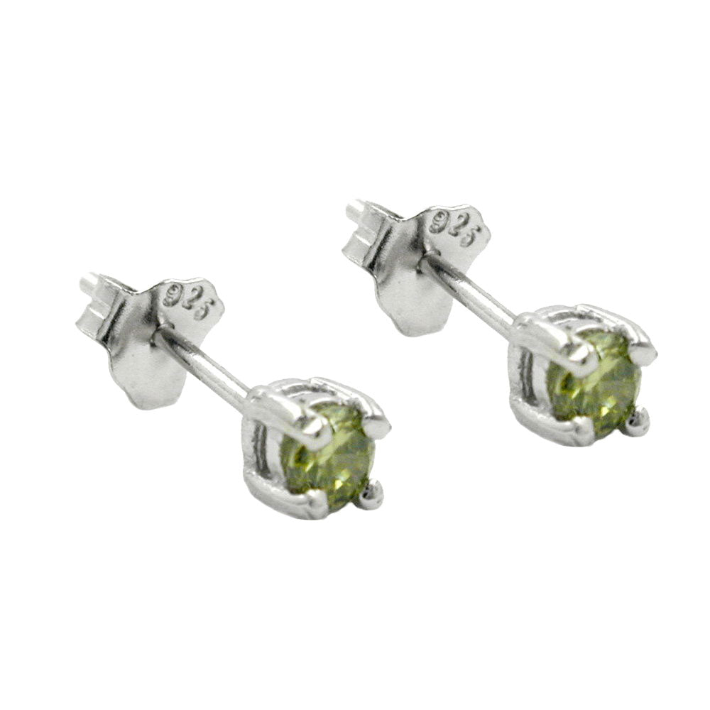 Ohrstecker Glasstein oliv rhodiniert aus 925er Silber, 3 mm