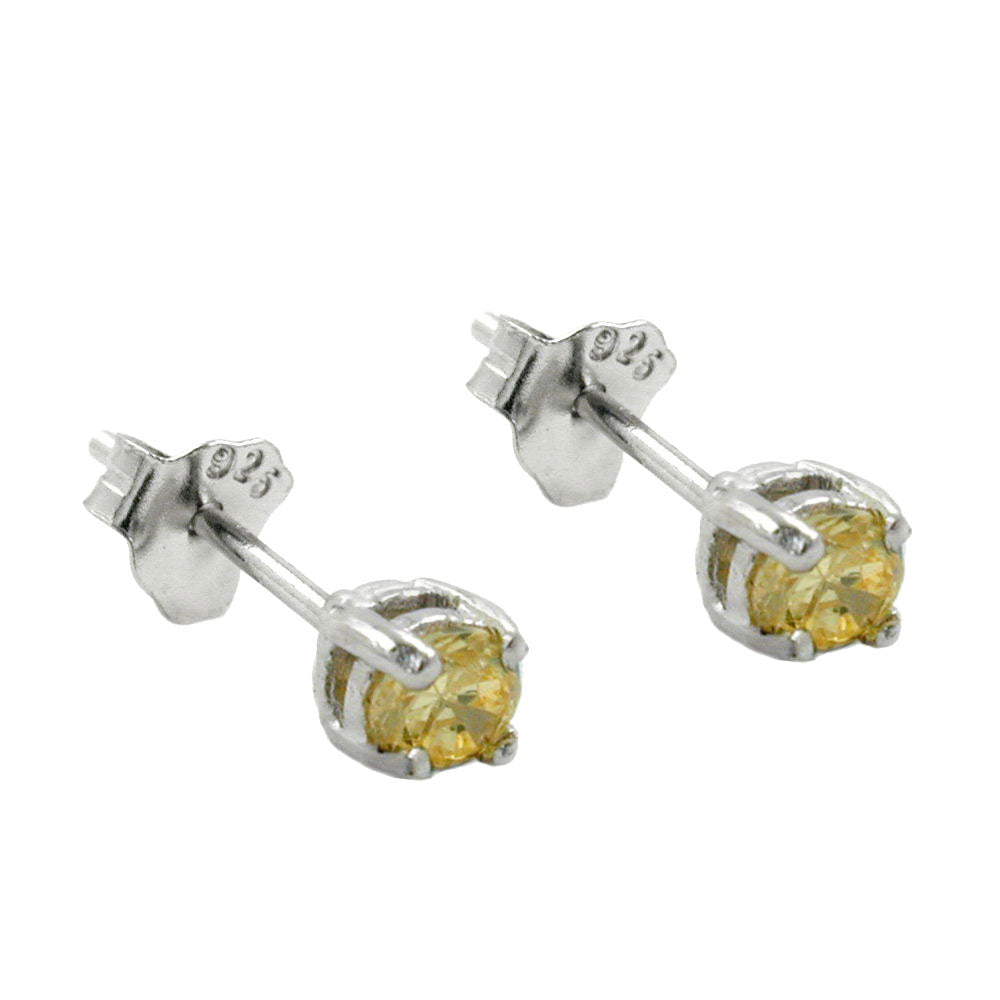 Ohrstecker Glasstein rhodiniert gelb-citrin Glas 925 aus 925er Silber, 3 × 3 mm