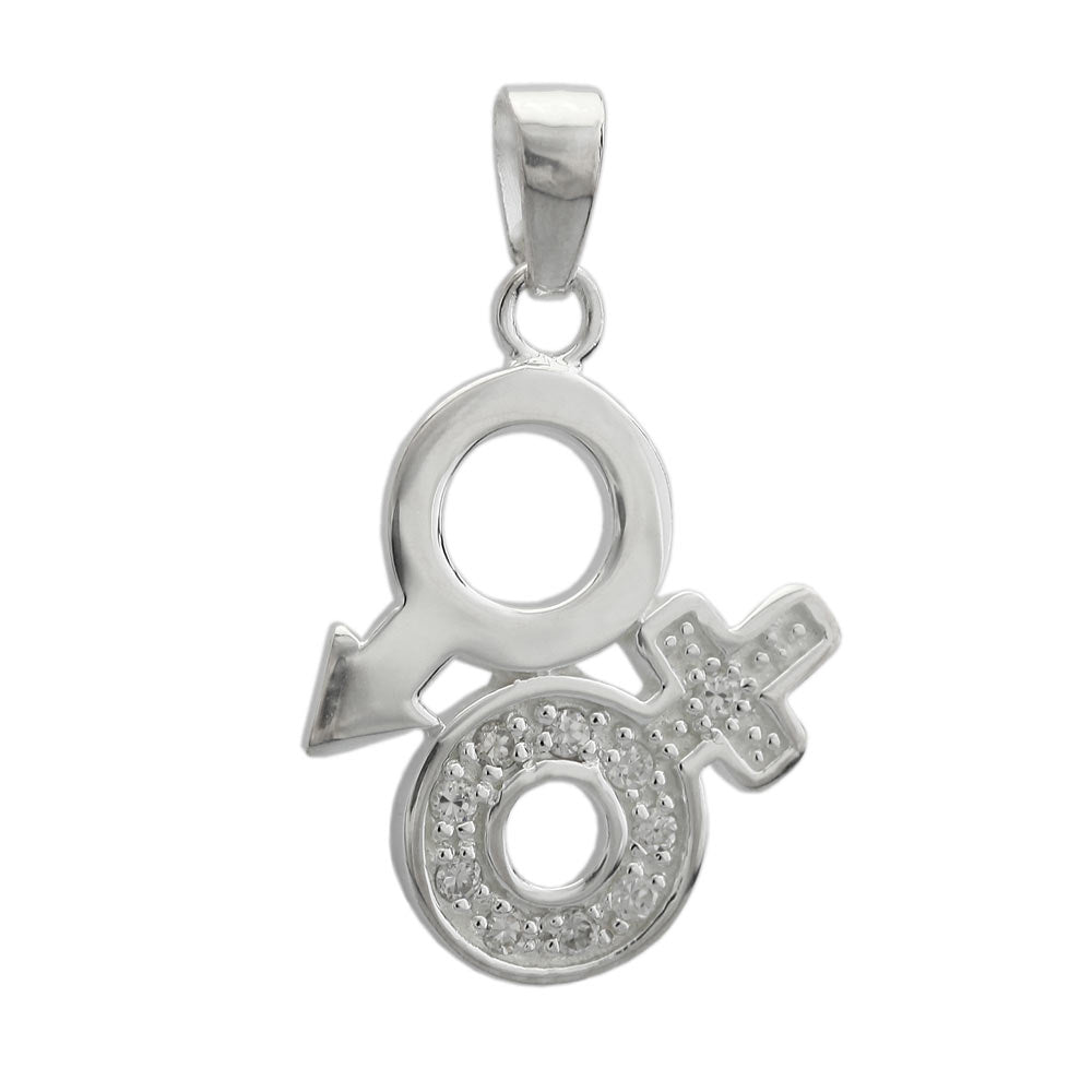 Anhänger Venus/Mars-Symbol mit Zirkonia glänzend aus 925er Silber, 23 mm