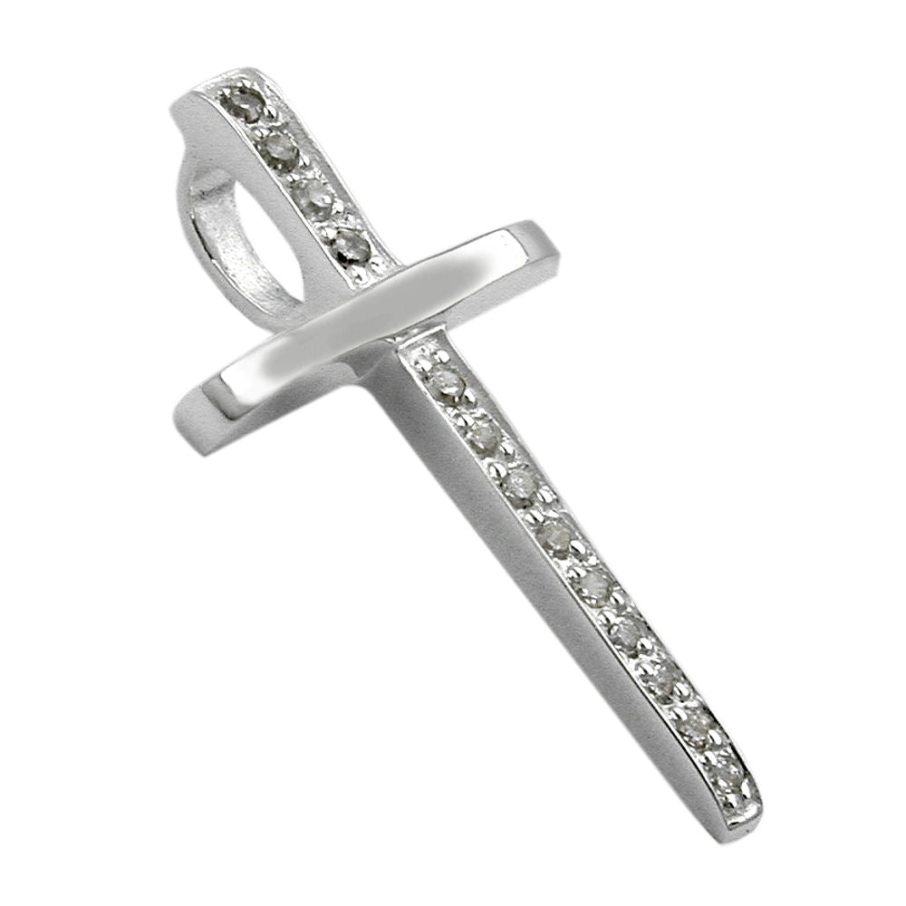 Anhänger Kreuz mit Zirkonia aus 925er Silber, 25 × 14 mm