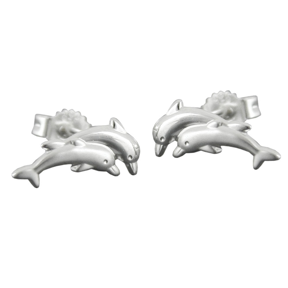 Ohrstecker Delfin-Pärchen matt-glänzend aus 925er Silber, 11 × 5 mm