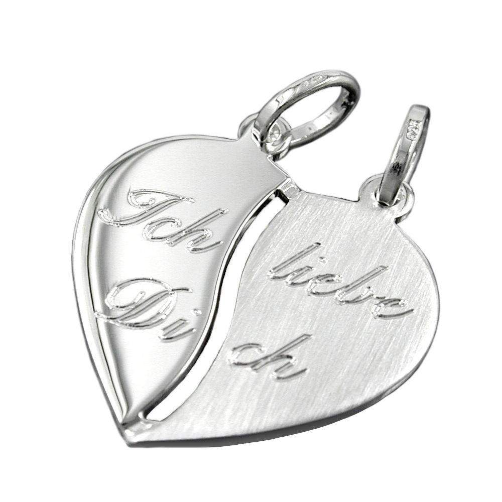 Anhänger Doppelanhänger Herz mit Gravur - Ich liebe Dich aus 925er Silber, 18 × 17 mm