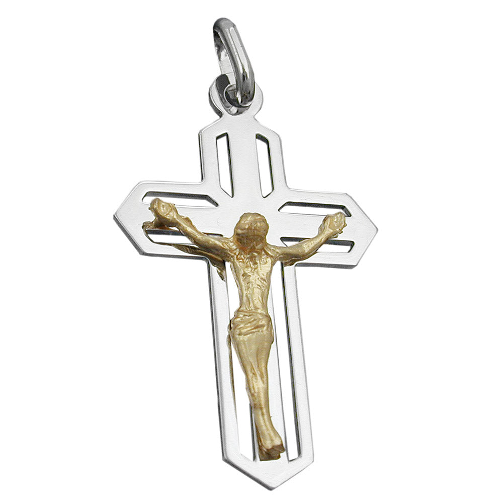 Anhänger Kreuz Jesus bicolor glänzend aus 925er Silber, 38 × 23 mm
