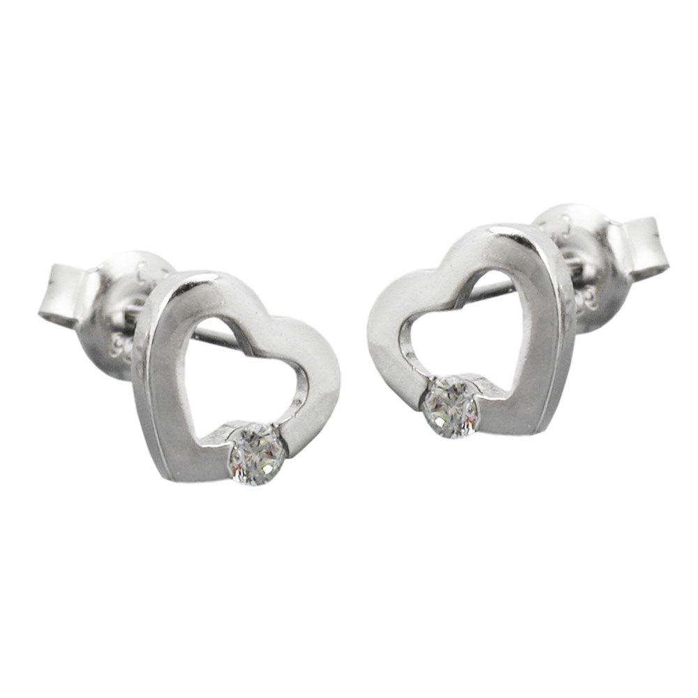 Ohrstecker Herz mit Zirkonia glänzend aus 925er Silber, 7 × 8 mm