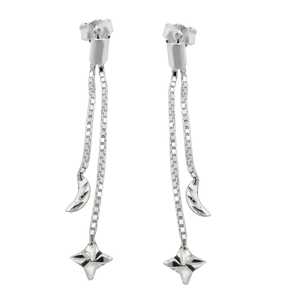 Ohrstecker lang Kette mit Mond/Stern aus 925er Silber, 41 mm