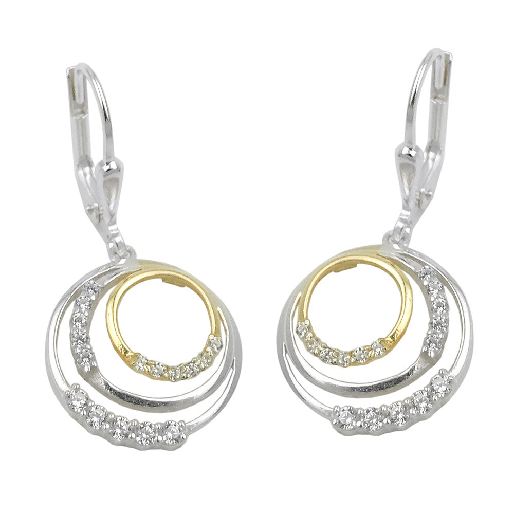 Ohrbrisur Ohrhänger Ohrringe Kreise bicolor mit Zirkonia aus 925er Silber, 30 × 14 mm