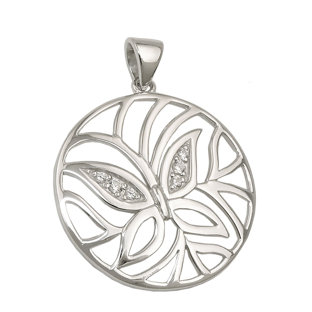 Anhänger Schmetterling mit Zirkonia glänzend rhodiniert aus 925er Silber, 23 mm
