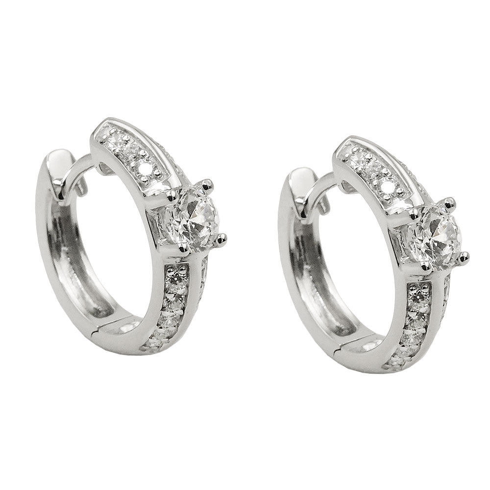 Creole Klappscharnier viele Zirkonia glänzend rhodiniert aus 925er Silber, 15 × 4 mm