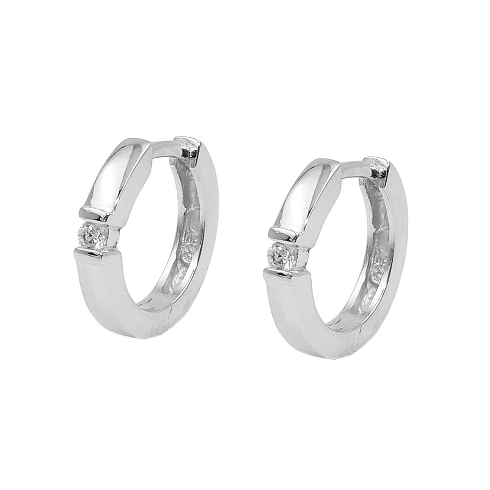 Creolen Klappscharnier Zirkonia glänzend rhodiniert aus 925er Silber, 13 × 2 mm