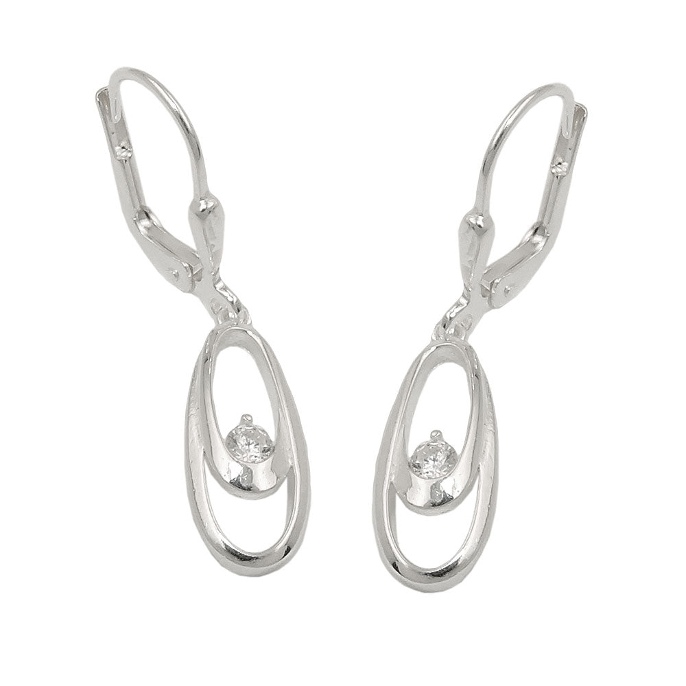 Ohrbrisur Ohrhänger Ohrringe Doppel-Oval glänzend mit Zirkonia weiß aus 925er Silber, 30 × 6 mm