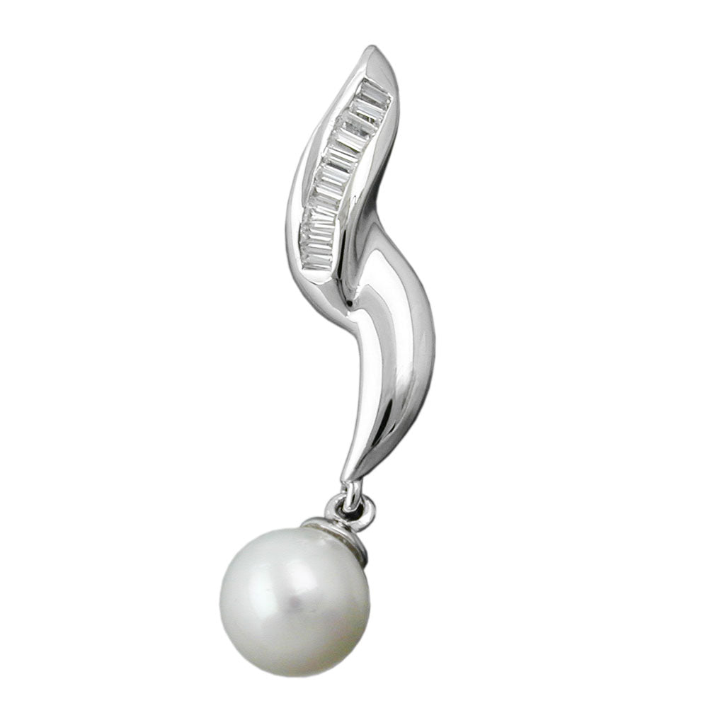 Anhänger Zuchtperle mit Zirkonia rhodiniert aus 925er Silber, 34 × 8 mm