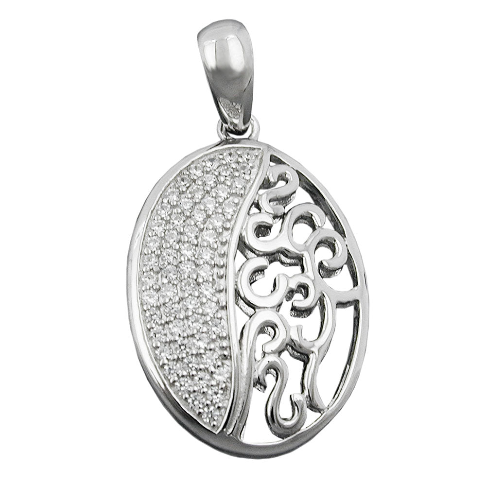 Anhänger oval mit Zirkonia glänzend rhodiniert aus 925er Silber, 20 × 15 mm