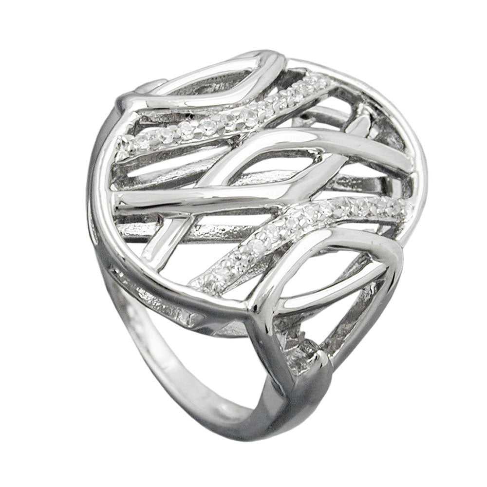 Ring 20 mm mit vielen Zirkonia glänzend rhodiniert aus 925er Silber