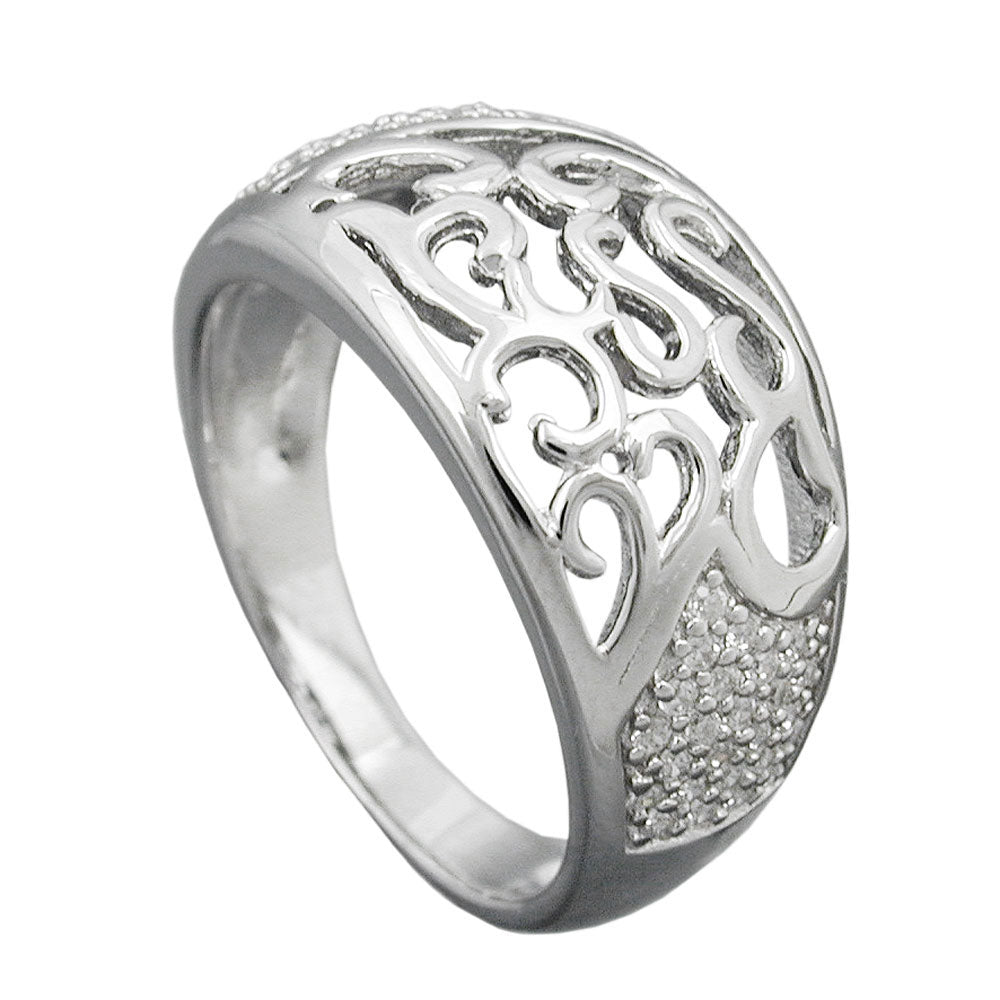 Ring mit Zirkonia glänzend rhodiniert aus 925er Silber, 10 mm