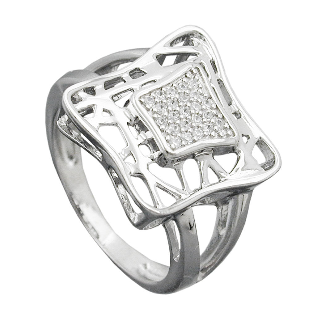 Ring mit vielen Zirkonia glänzend rhodiniert aus 925er Silber, 16 mm