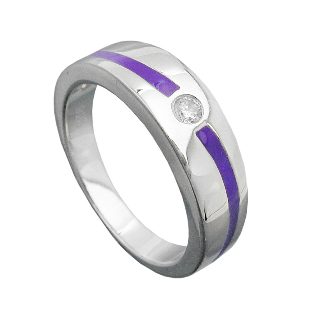 Ring lila Lackeinlage Zirkonia weiß glänzend rhodiniert aus 925er Silber, 6 mm
