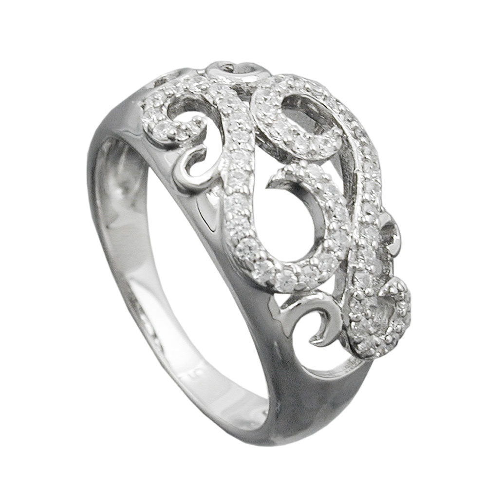 Ring floral mit vielen Zirkonia glänzend rhodiniert aus 925er Silber, 11 mm