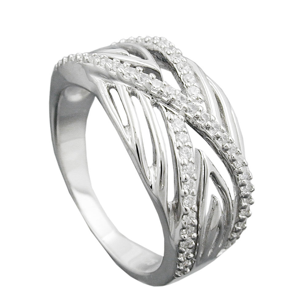 Ring mit vielen Zirkonia glänzend rhodiniert aus 925er Silber, 11 mm
